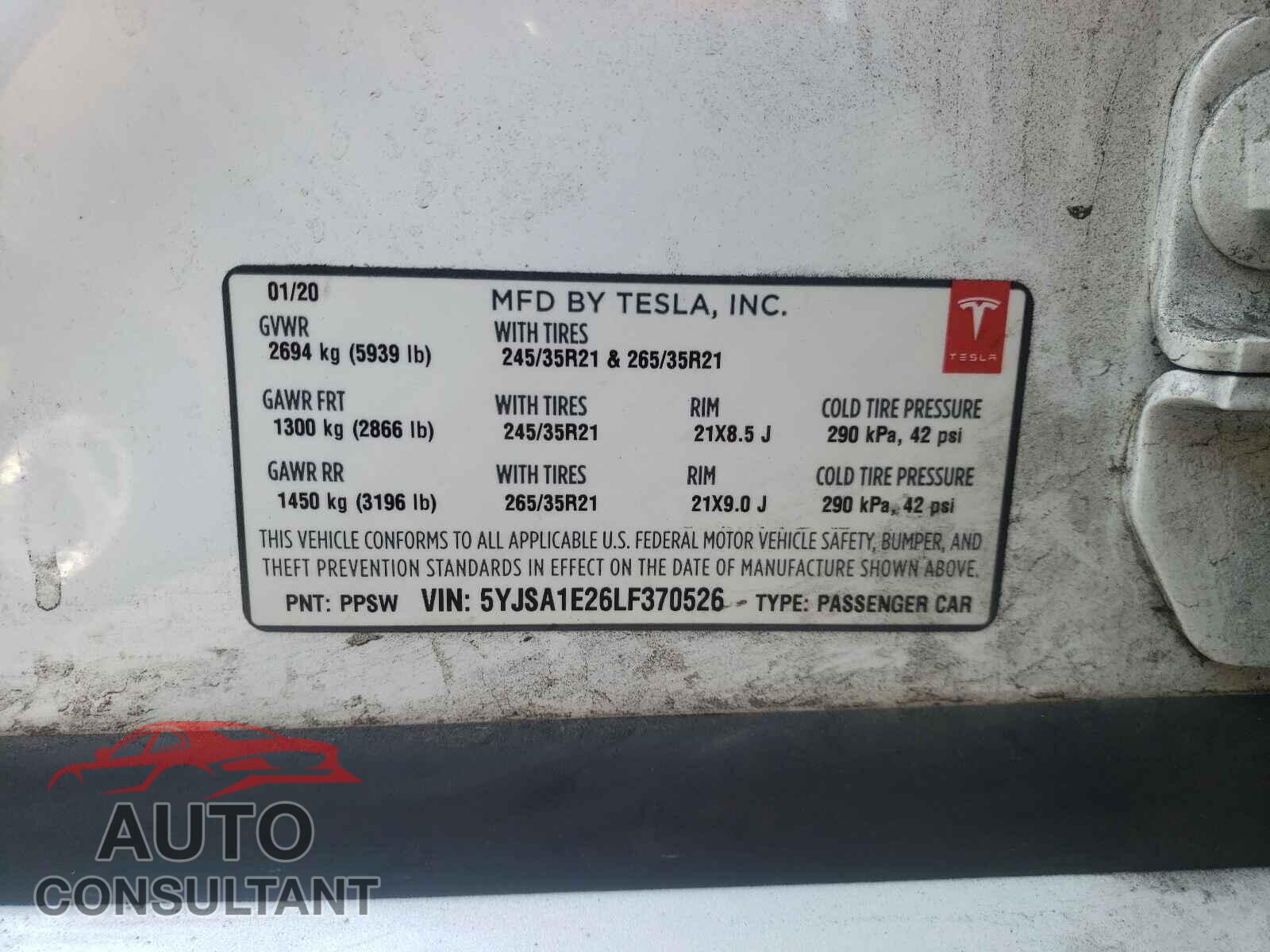 TESLA MODEL S 2020 - 5YJSA1E26LF370526