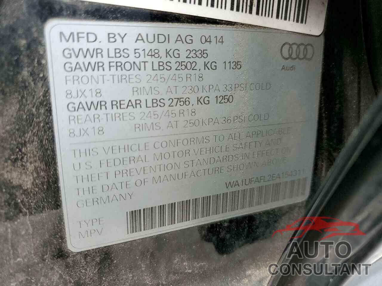 AUDI A4 2014 - WA1UFAFL2EA154311