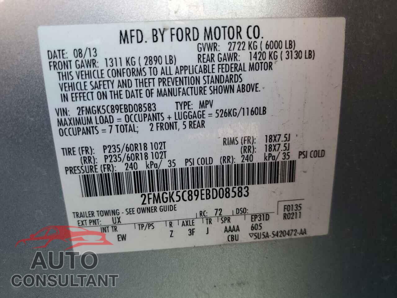 FORD FLEX 2014 - 2FMGK5C89EBD08583