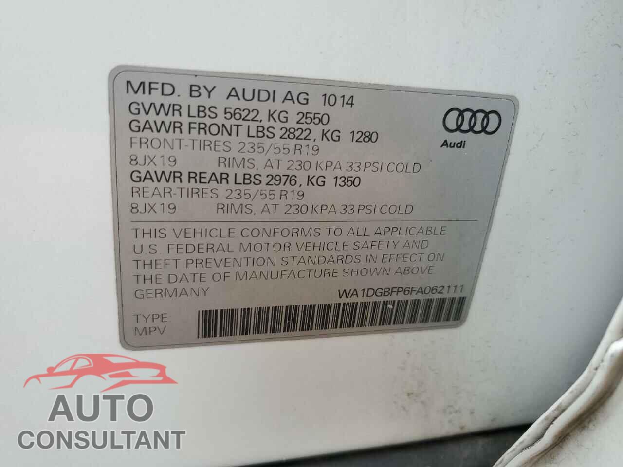 AUDI Q5 2015 - WA1DGBFP6FA062111