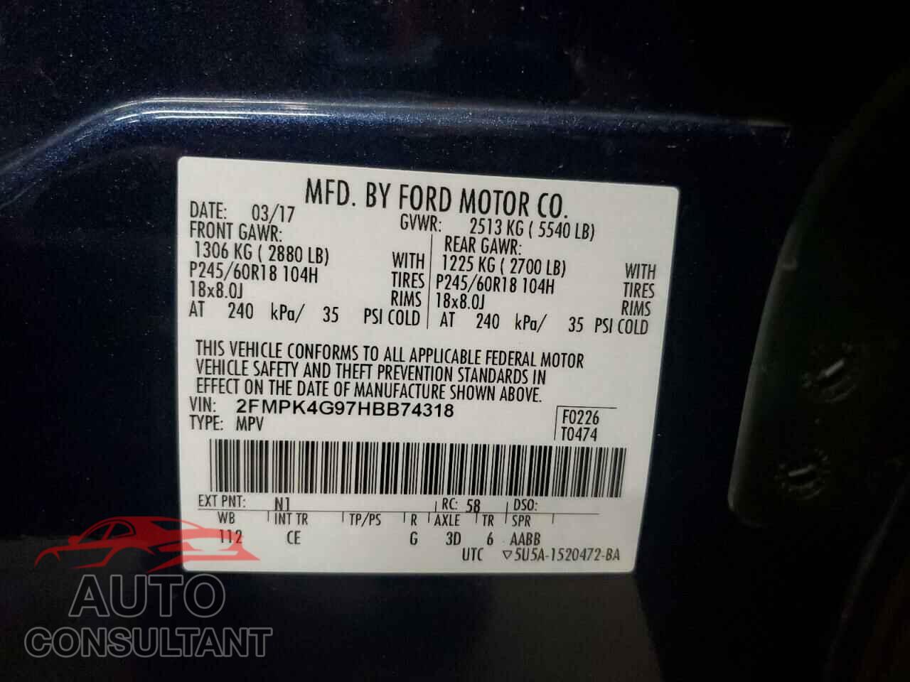 FORD EDGE 2017 - 2FMPK4G97HBB74318