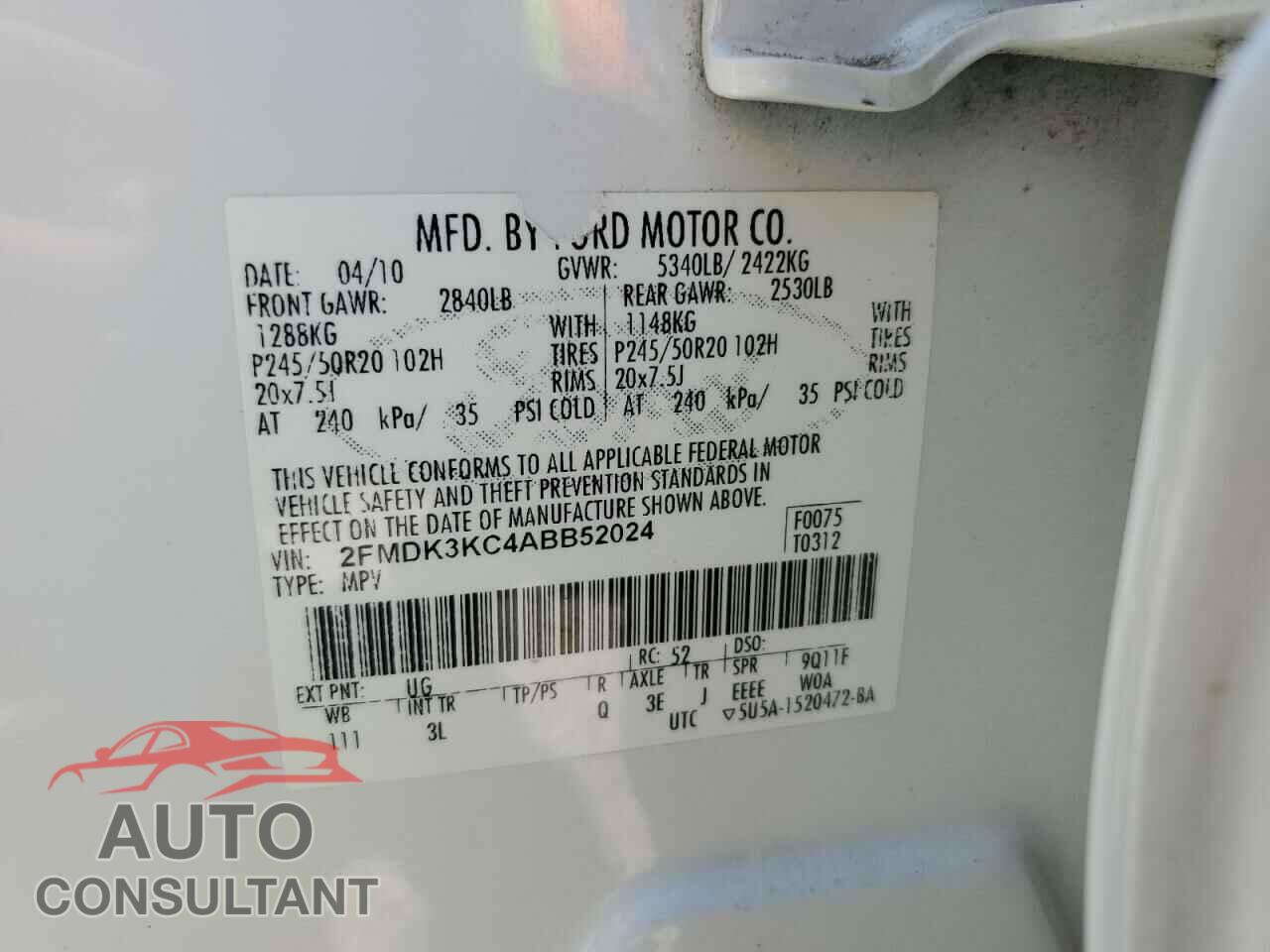 FORD EDGE 2010 - 2FMDK3KC4ABB52024