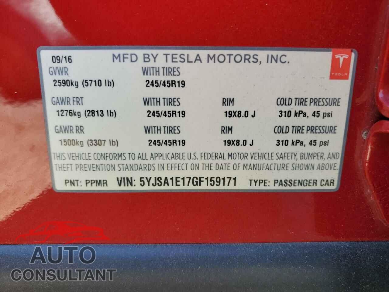 TESLA MODEL S 2016 - 5YJSA1E17GF159171