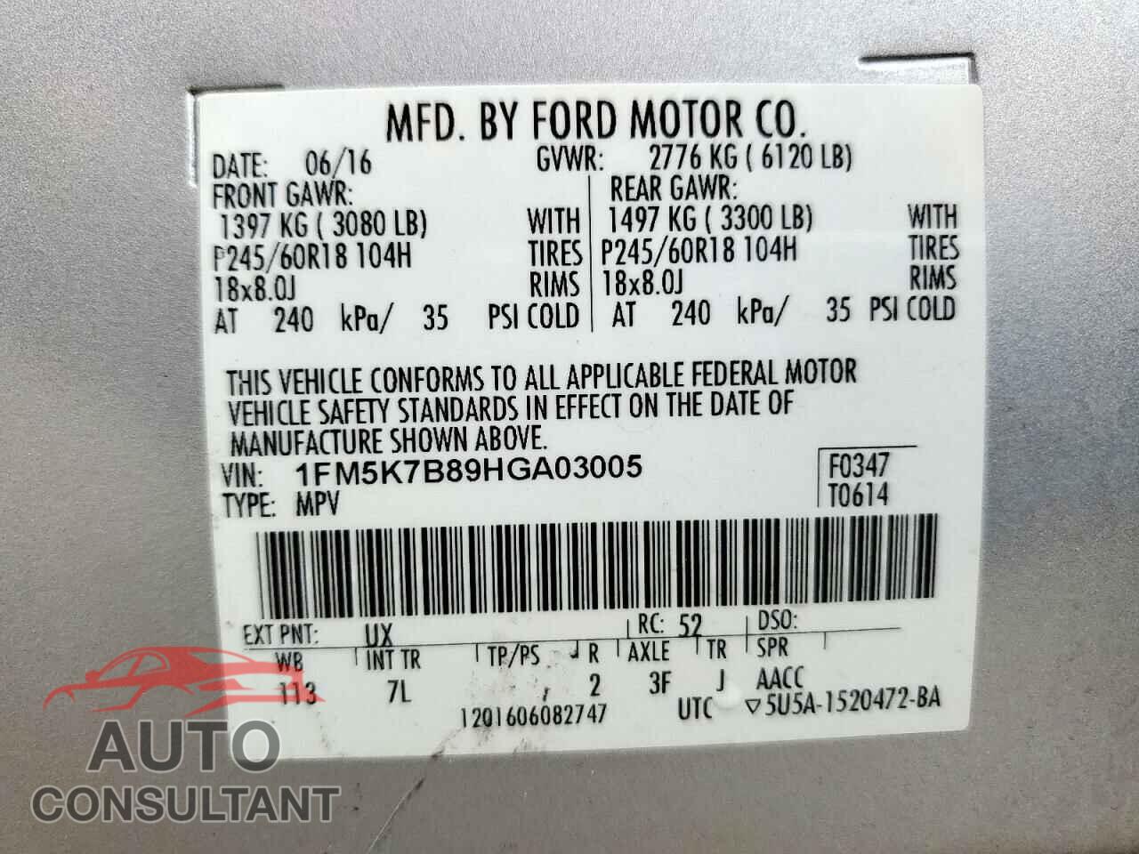 FORD EXPLORER 2017 - 1FM5K7B89HGA03005