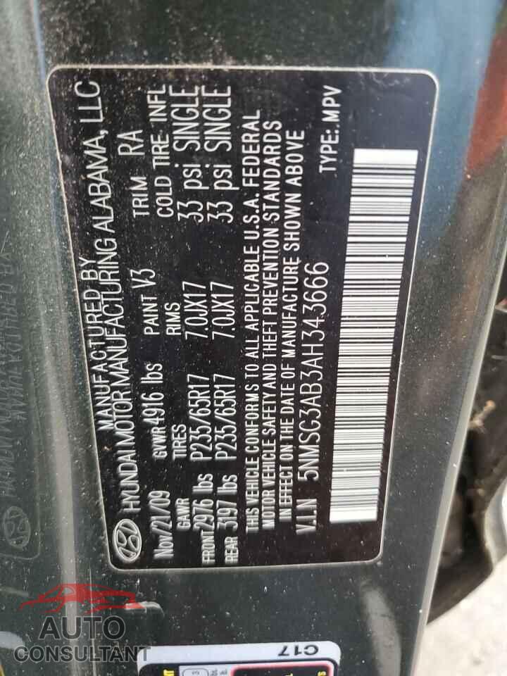 HYUNDAI SANTA FE 2010 - 5NMSG3AB3AH343666