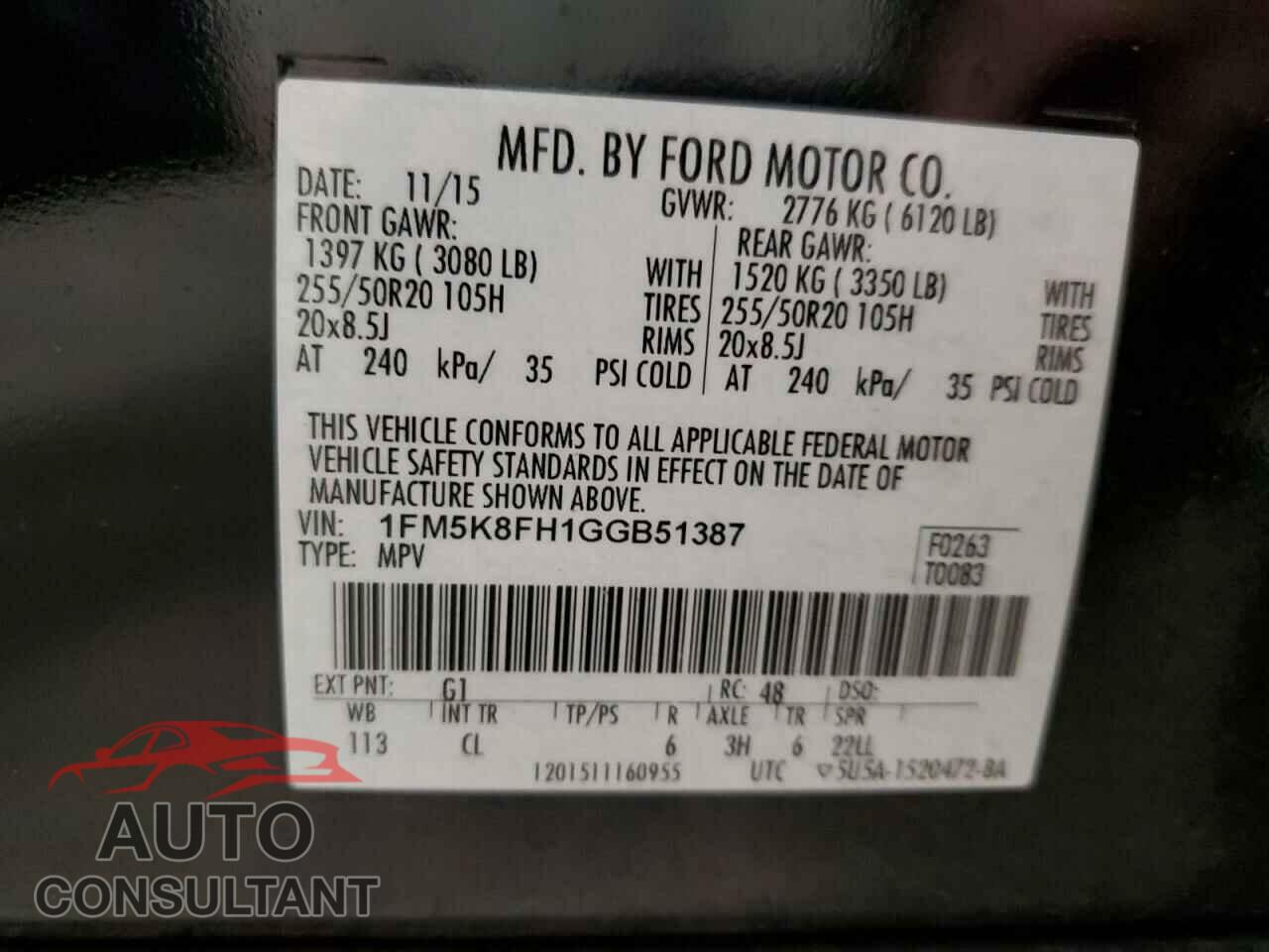 FORD EXPLORER 2016 - 1FM5K8FH1GGB51387