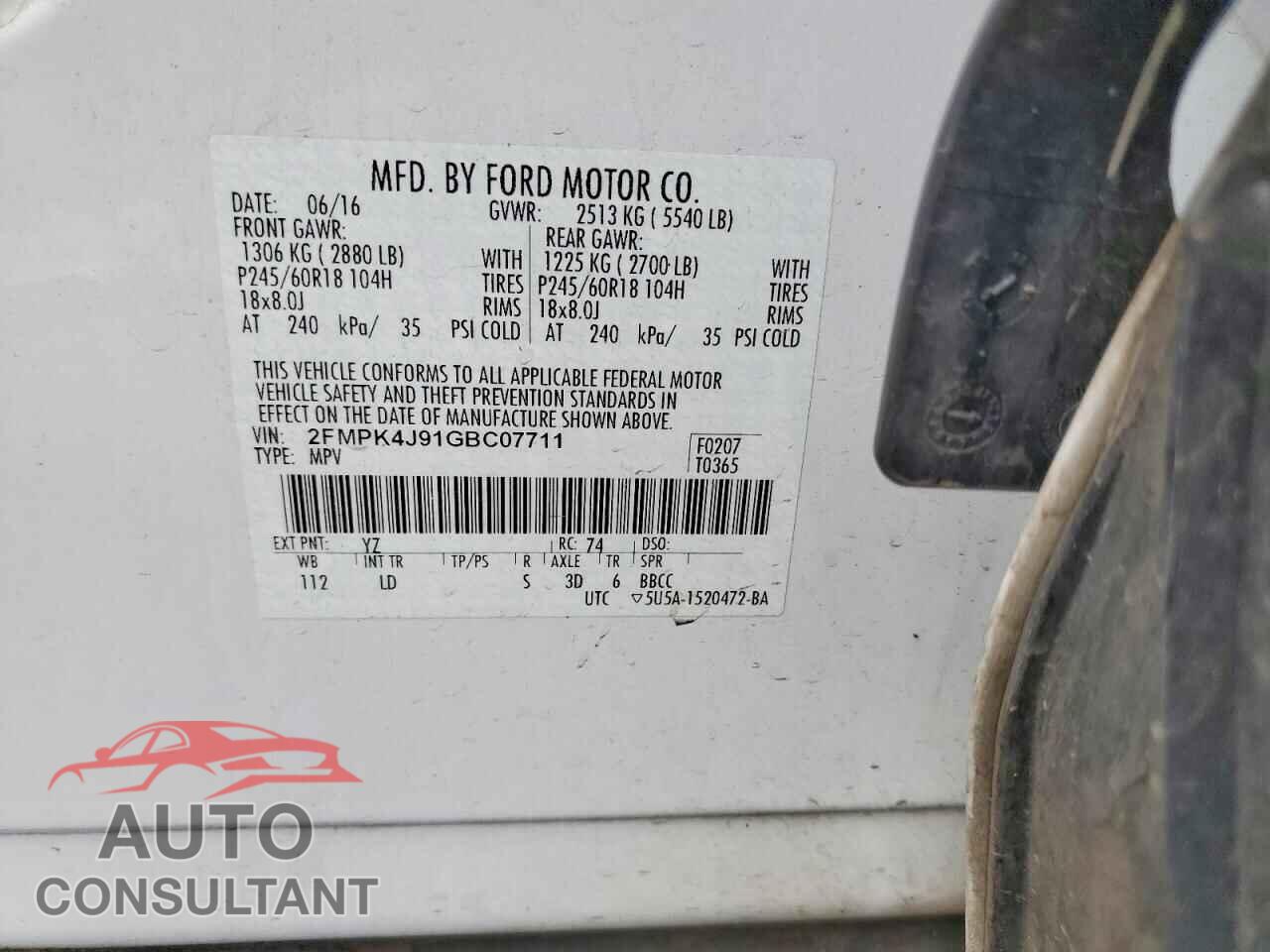 FORD EDGE 2016 - 2FMPK4J91GBC07711