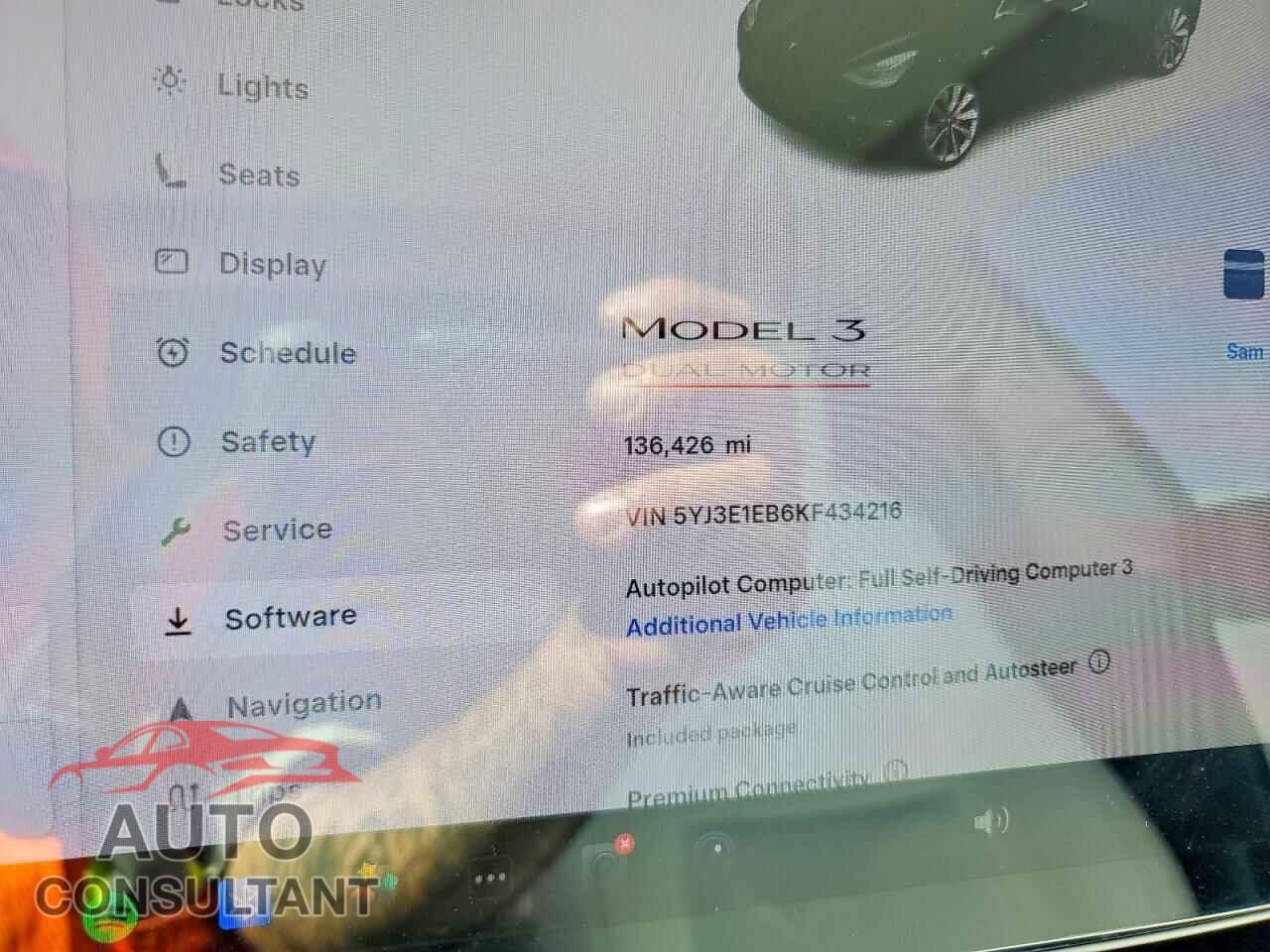 TESLA MODEL 3 2019 - 5YJ3E1EB6KF434216
