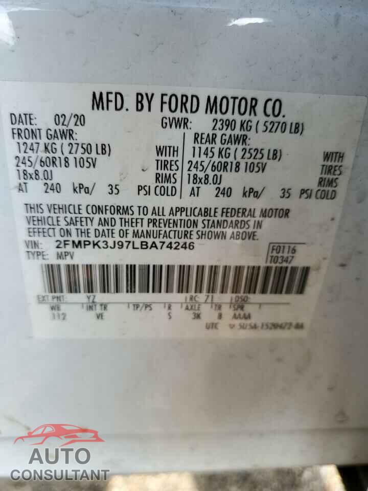 FORD EDGE 2020 - 2FMPK3J97LBA74246