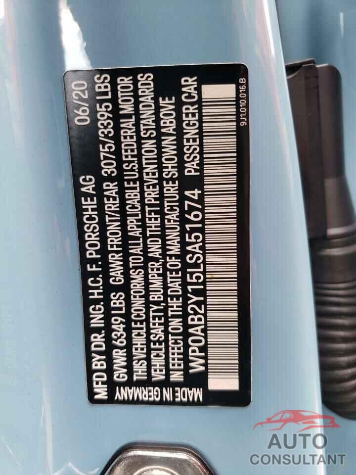 PORSCHE TAYCAN 2020 - WP0AB2Y15LSA51674