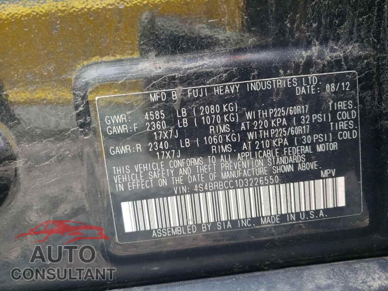 SUBARU OUTBACK 2013 - 4S4BRBCC1D3226550