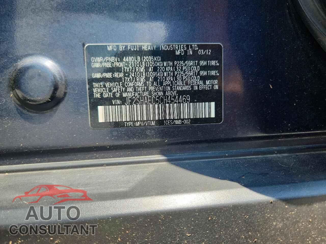 SUBARU FORESTER 2012 - JF2SHAEC5CH454469