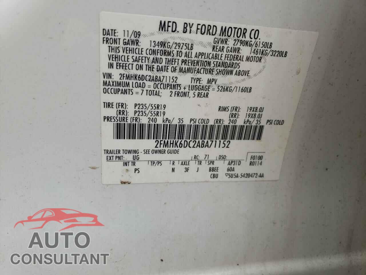 FORD FLEX 2010 - 2FMHK6DC2ABA71152