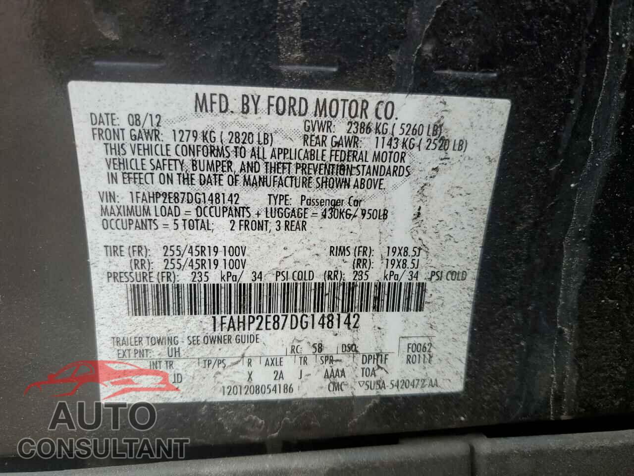 FORD TAURUS 2013 - 1FAHP2E87DG148142