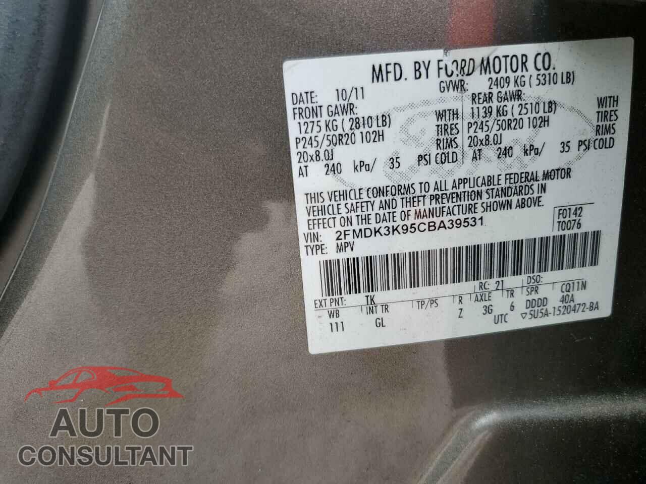 FORD EDGE 2012 - 2FMDK3K95CBA39531