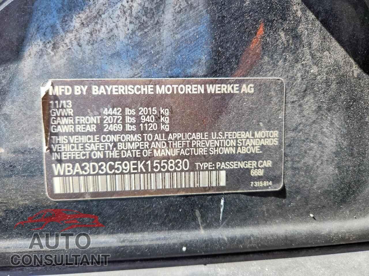BMW 3 SERIES 2014 - WBA3D3C59EK155830