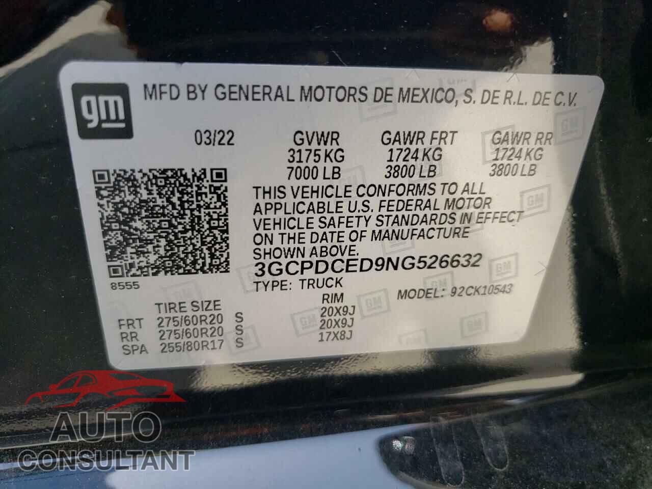 CHEVROLET SILVERADO 2022 - 3GCPDCED9NG526632