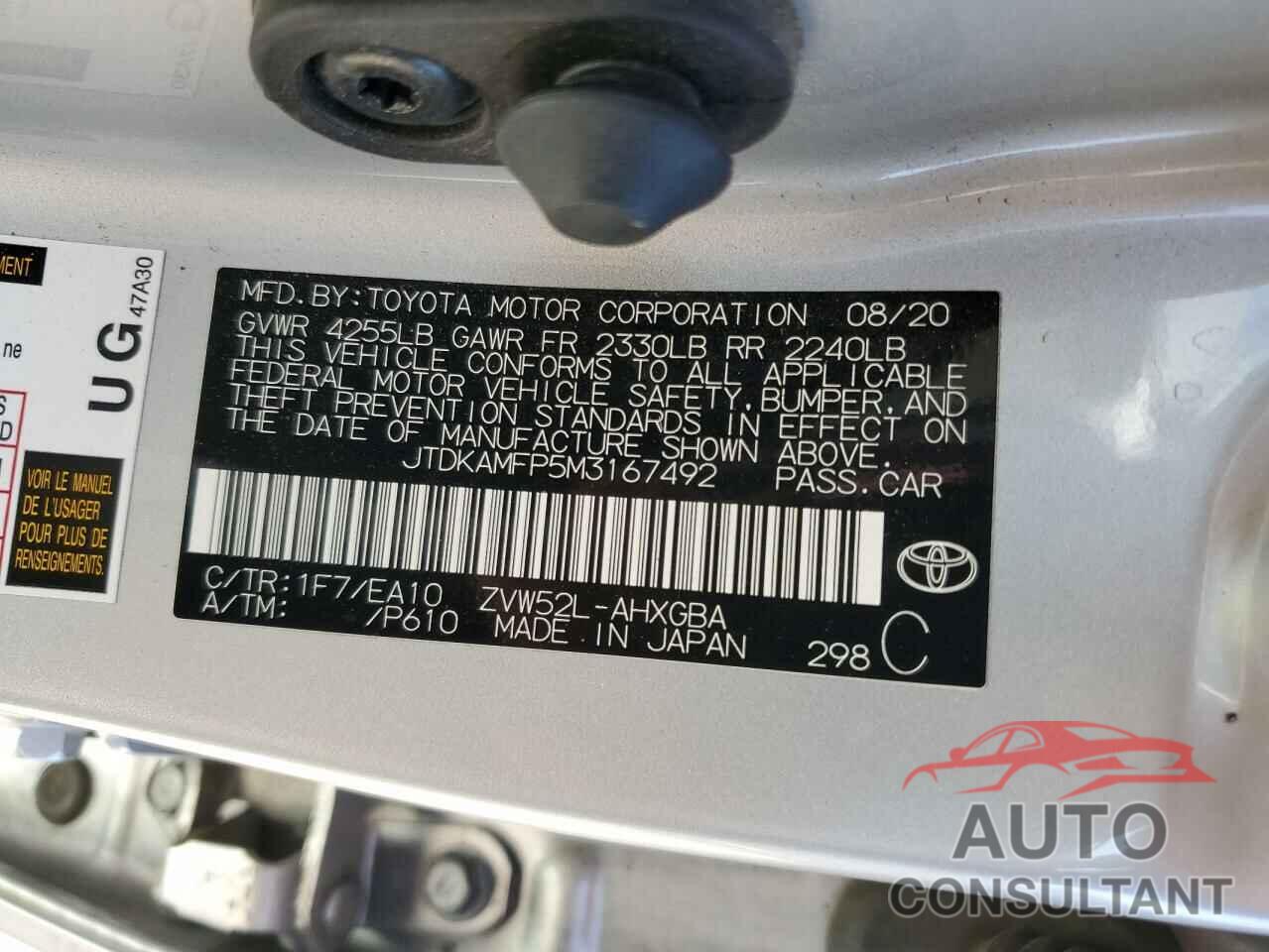 TOYOTA PRIUS 2021 - JTDKAMFP5M3167492