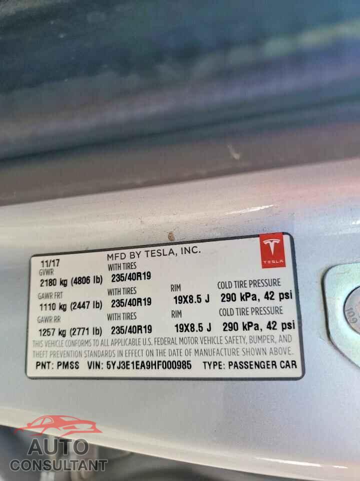 TESLA MODEL 3 2017 - 5YJ3E1EA9HF000985