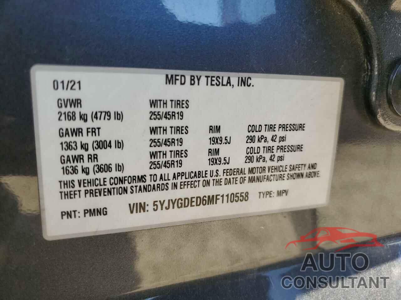 TESLA MODEL Y 2021 - 5YJYGDED6MF110558