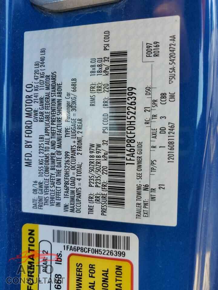 FORD MUSTANG 2017 - 1FA6P8CF0H5226399