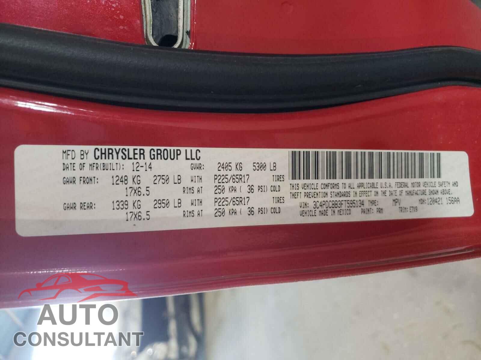 DODGE JOURNEY 2015 - 3C4PDCBB3FT595134