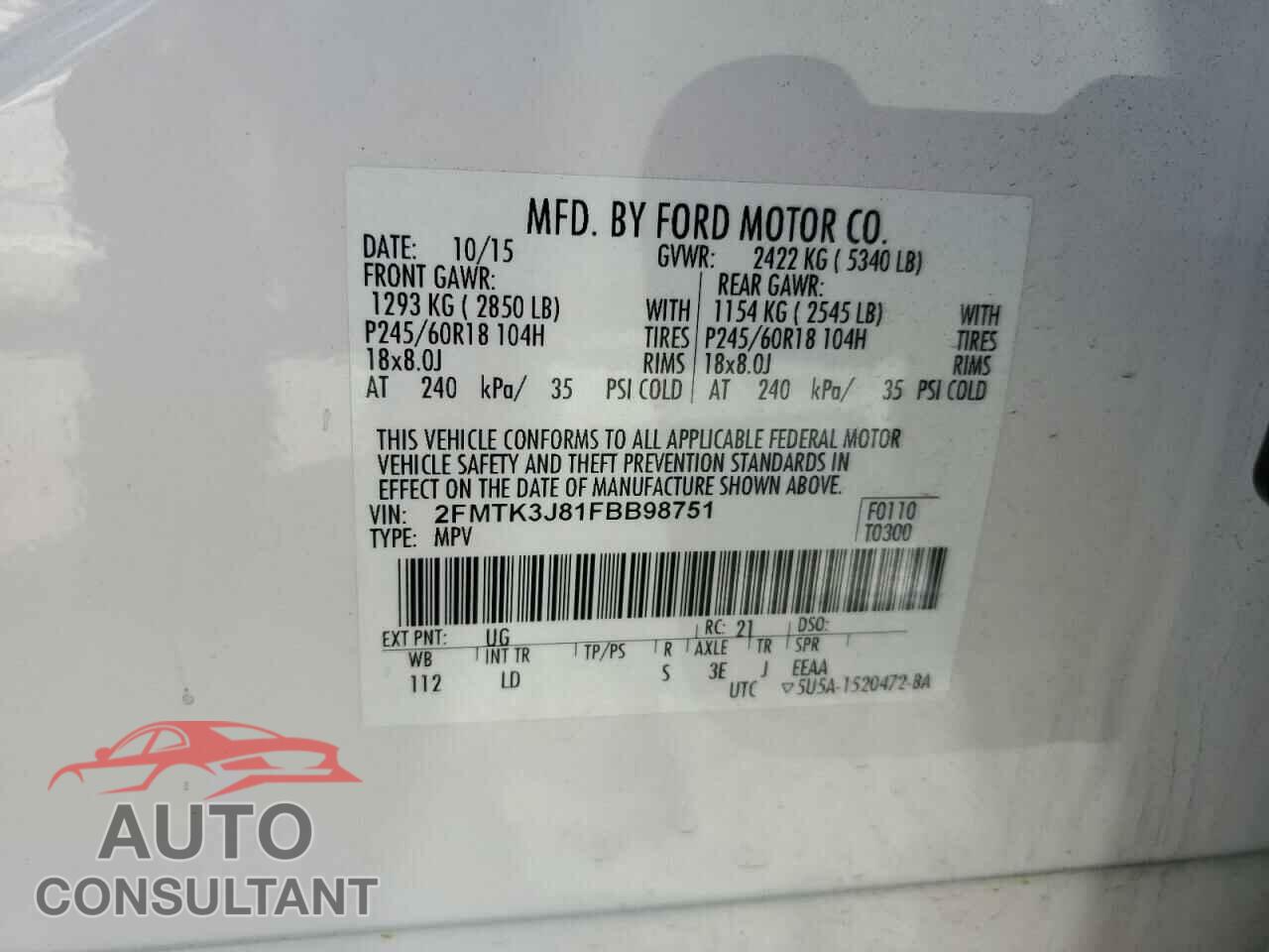 FORD EDGE 2015 - 2FMTK3J81FBB98751