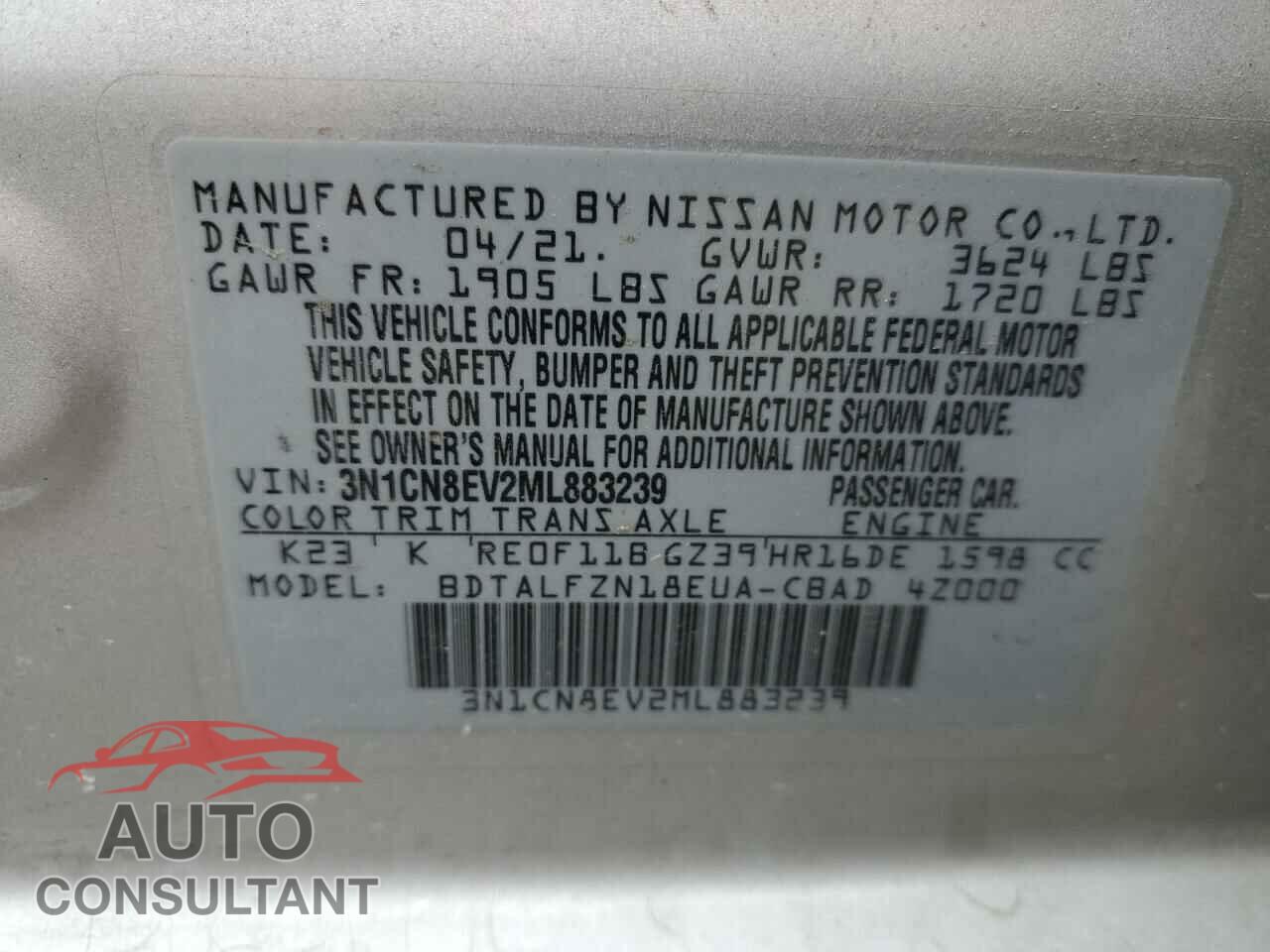 NISSAN VERSA 2021 - 3N1CN8EV2ML883239