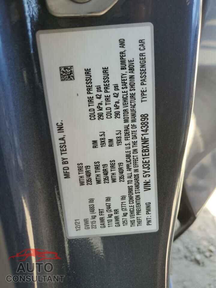 TESLA MODEL 3 2022 - 5YJ3E1EBXNF143898