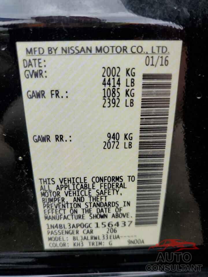 NISSAN ALTIMA 2016 - 1N4BL3AP0GC156437