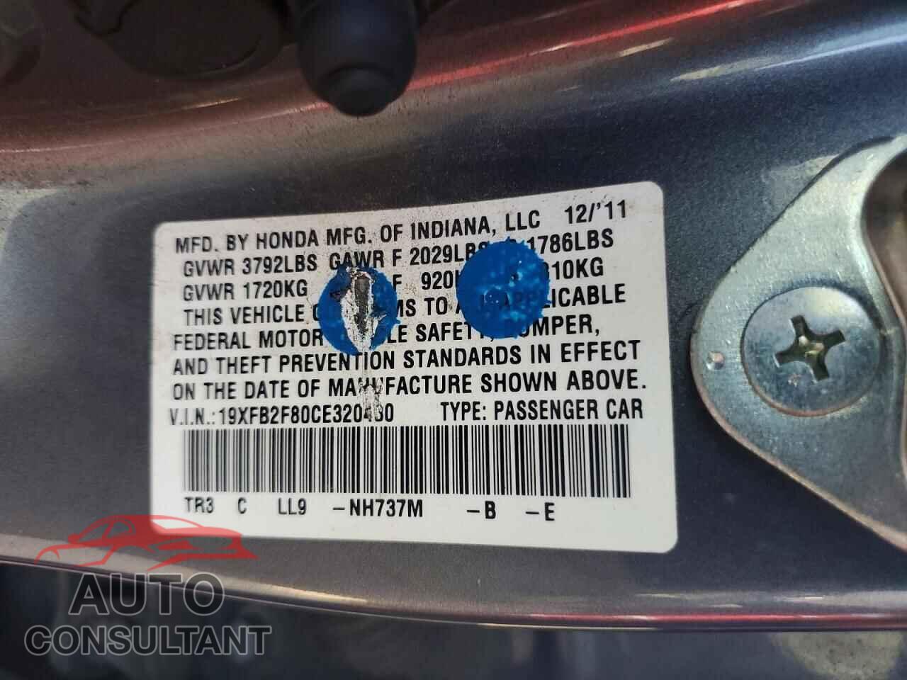 HONDA CIVIC 2012 - 19XFB2F80CE320430