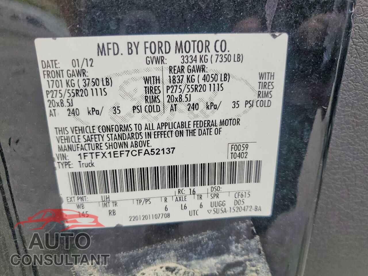 FORD F150 2012 - 1FTFX1EF7CFA52137