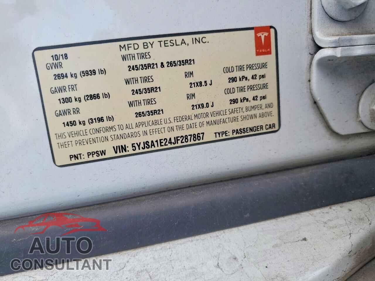 TESLA MODEL S 2018 - 5YJSA1E24JF287867