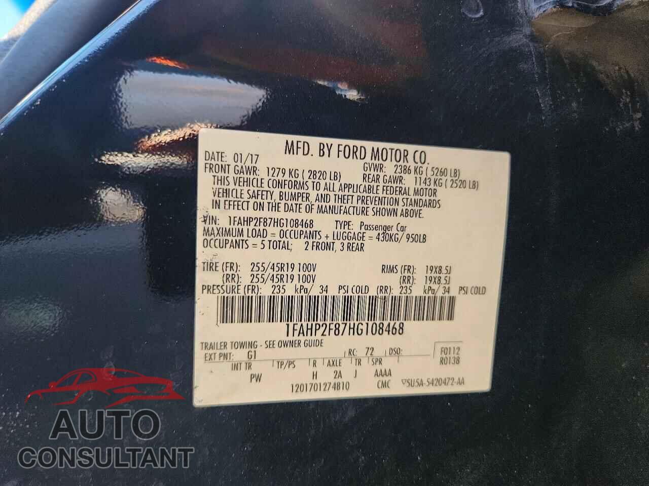 FORD TAURUS 2017 - 1FAHP2F87HG108468