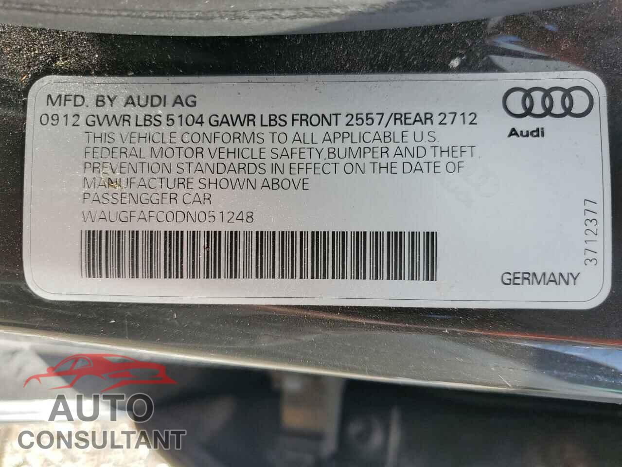 AUDI A6 2013 - WAUGFAFC0DN051248