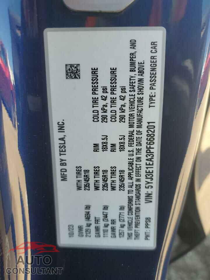 TESLA MODEL 3 2023 - 5YJ3E1EA3PF668201