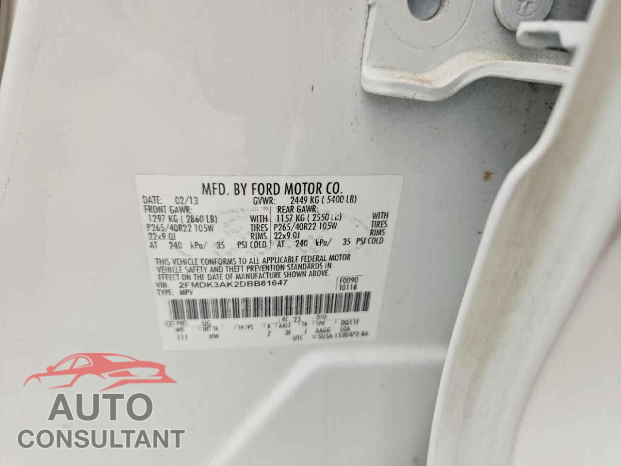FORD EDGE 2013 - 2FMDK3AK2DBB81647