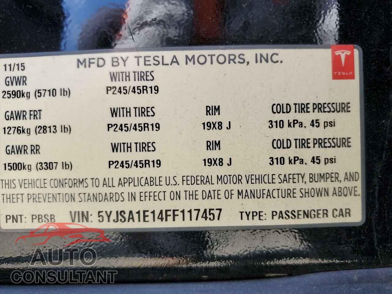 TESLA MODEL S 2015 - 5YJSA1E14FF117457