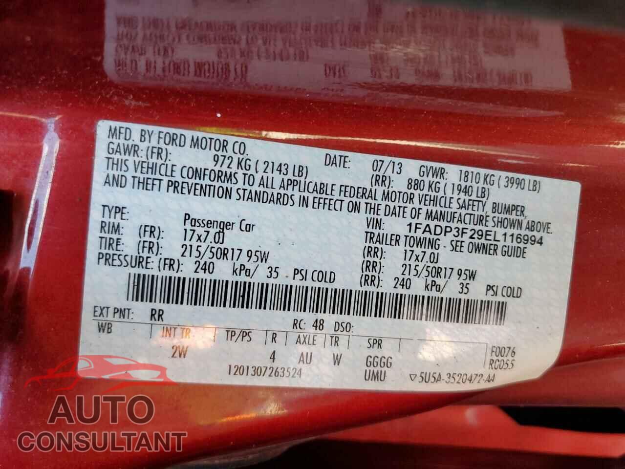 FORD FOCUS 2014 - 1FADP3F29EL116994