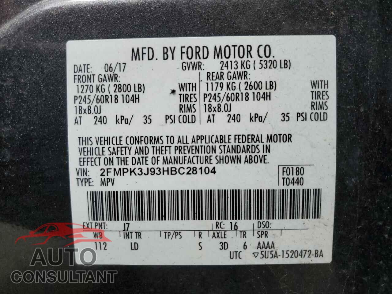FORD EDGE 2017 - 2FMPK3J93HBC28104