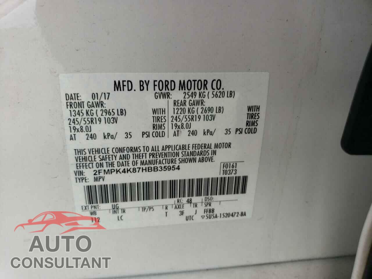FORD EDGE 2017 - 2FMPK4K87HBB35954