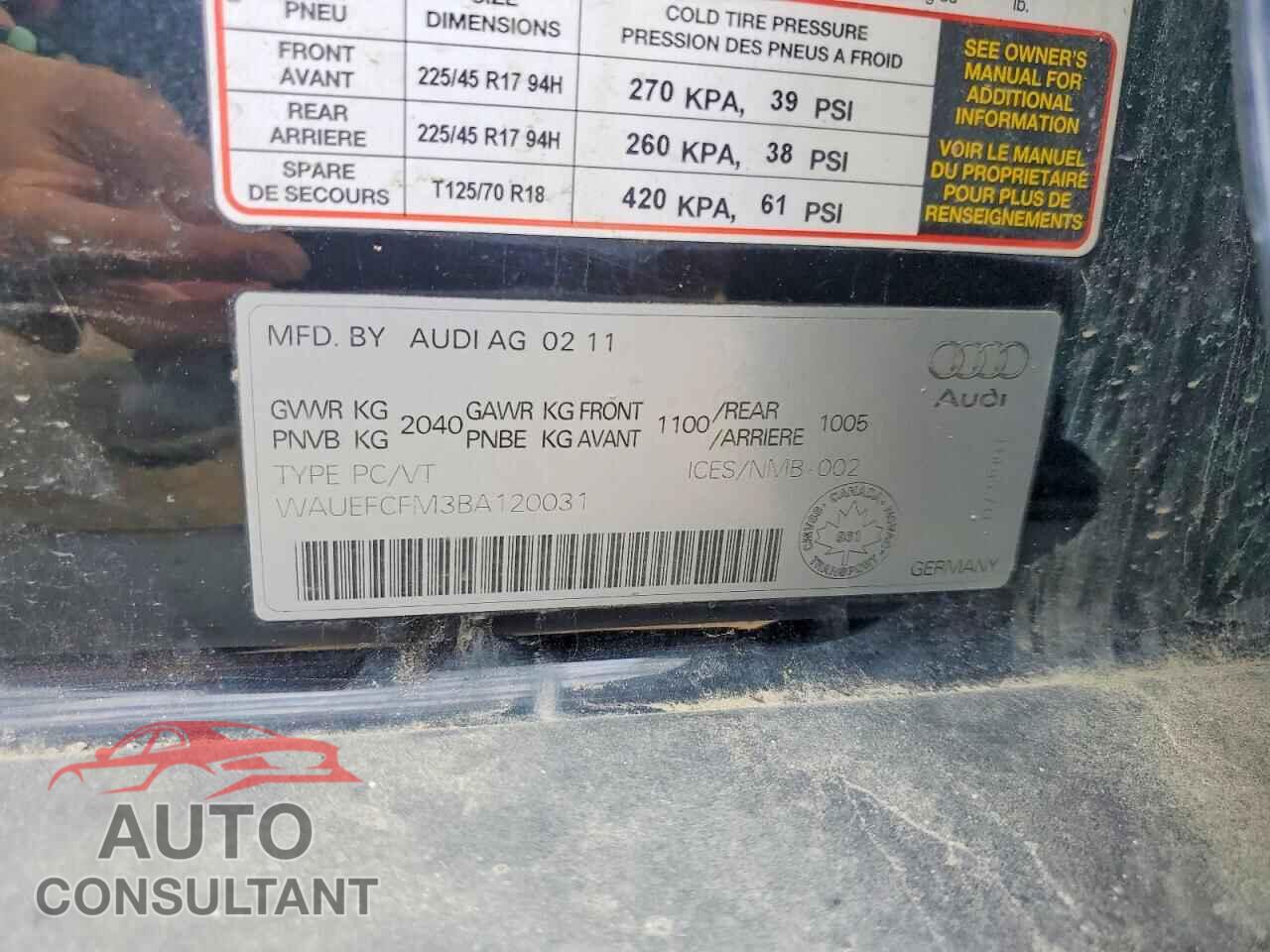 AUDI A3 2011 - WAUEFCFM3BA120031