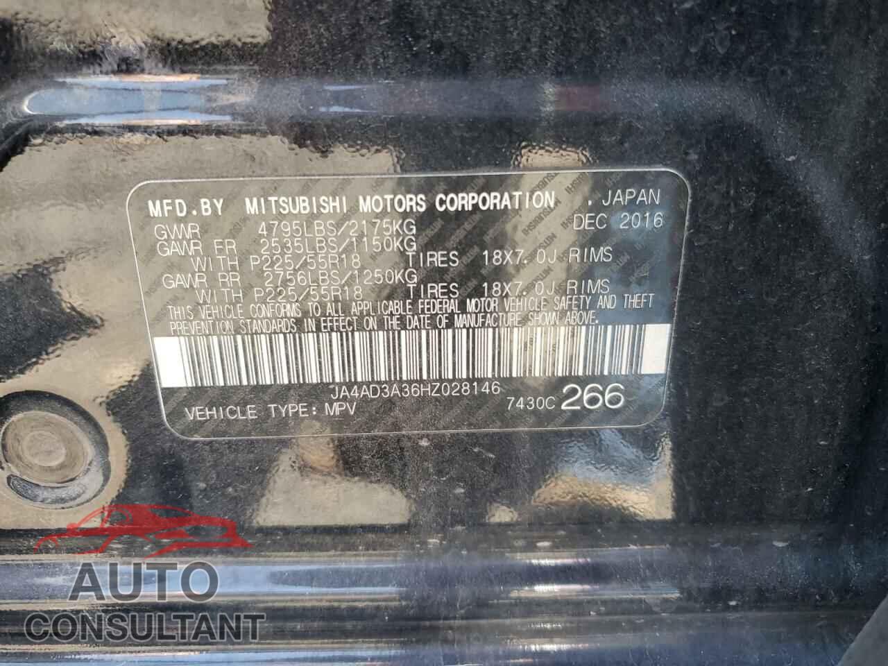 MITSUBISHI OUTLANDER 2017 - JA4AD3A36HZ028146