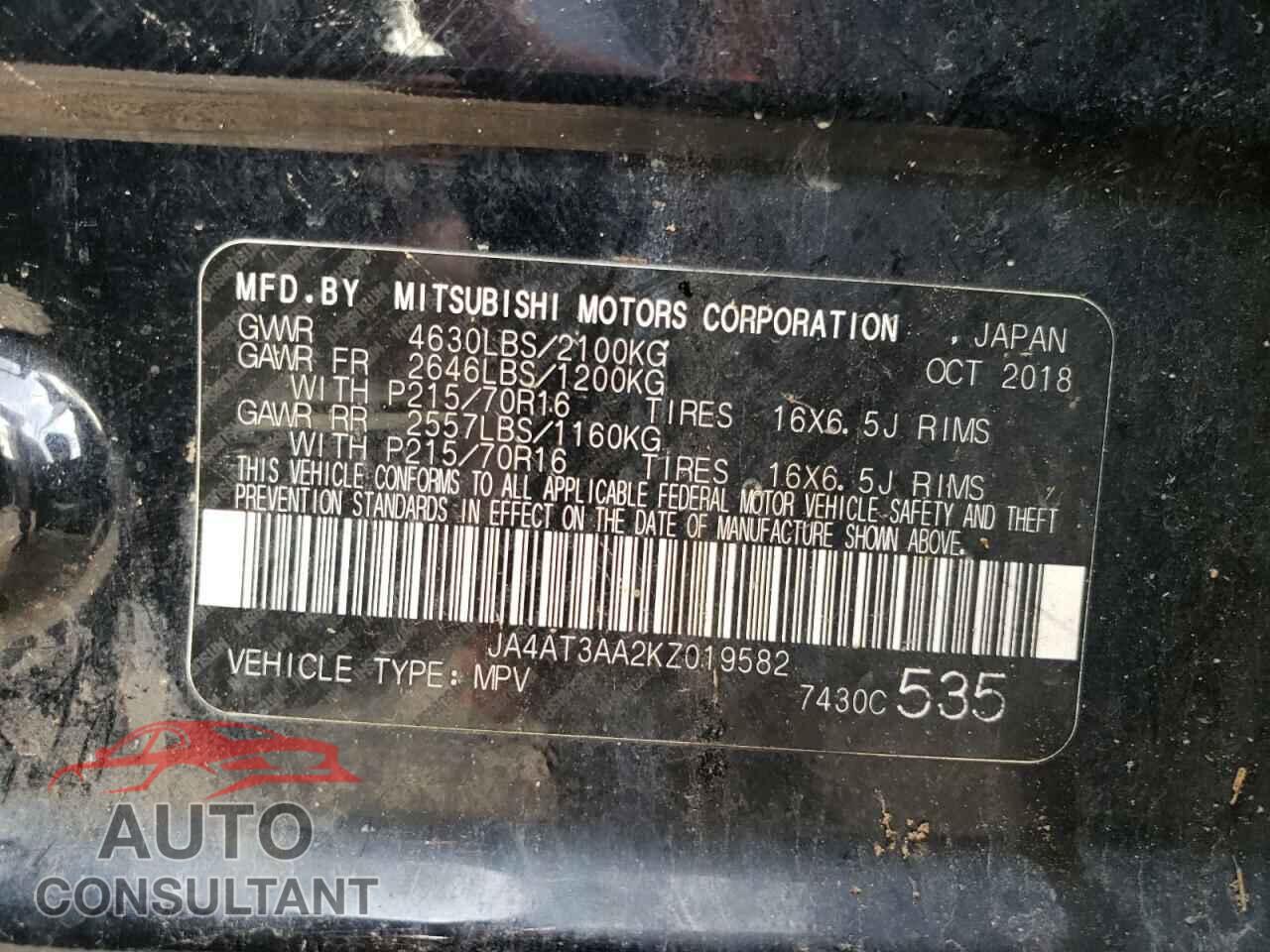 MITSUBISHI ECLIPSE 2019 - JA4AT3AA2KZ019582