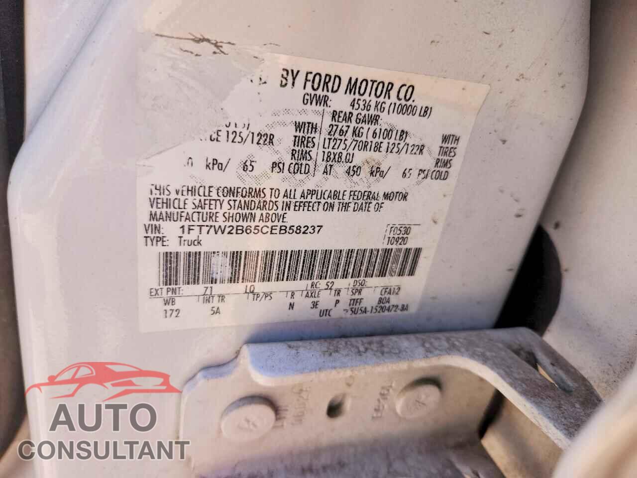 FORD F250 2012 - 1FT7W2B65CEB58237