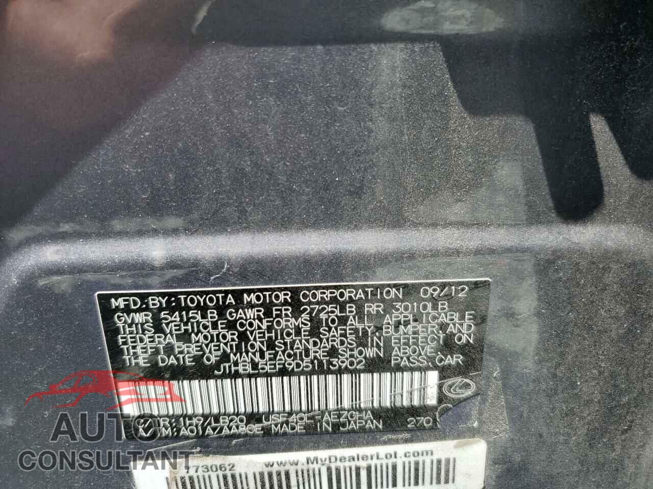 LEXUS LS460 2013 - JTHBL5EF9D5113902