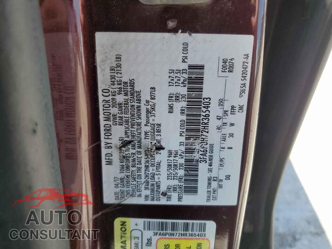 FORD FUSION 2017 - 3FA6P0H72HR365403