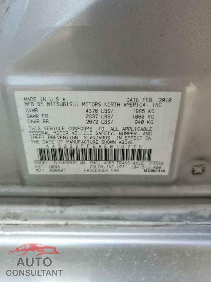 MITSUBISHI GALANT 2010 - 4A32B2FF6AE015775