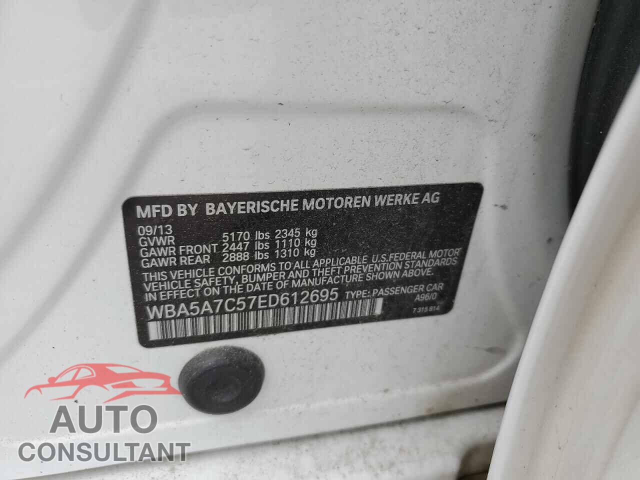 BMW 5 SERIES 2014 - WBA5A7C57ED612695