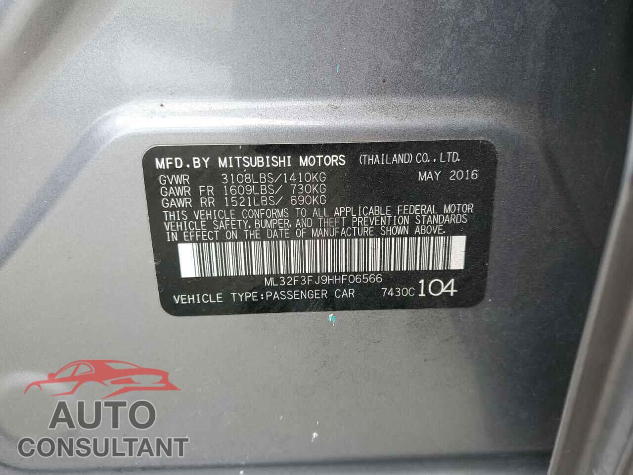 MITSUBISHI MIRAGE 2017 - ML32F3FJ9HHF06566